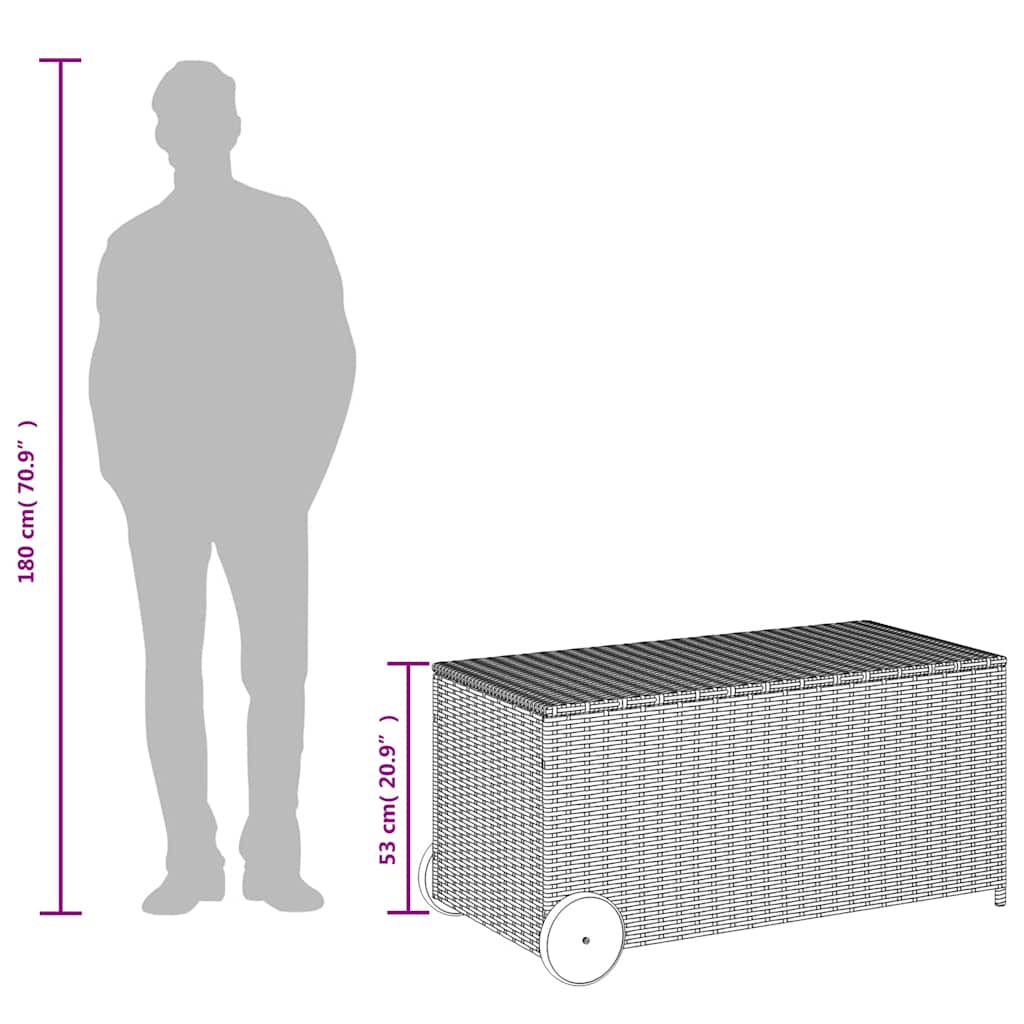 Garden Storage Box with Wheels Grey 190L Poly Rattan